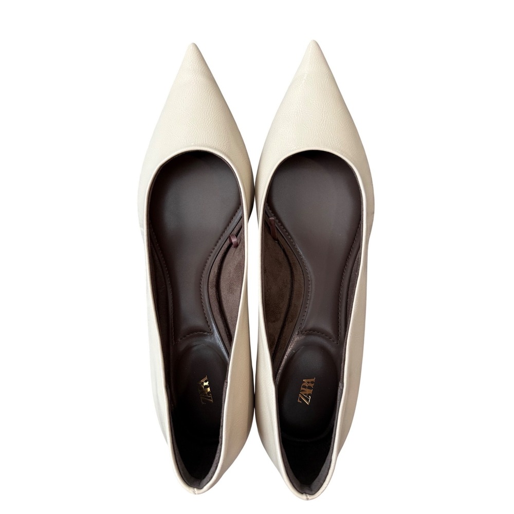 Zara Beige Pointed Toe Kitten Heel Pumps‎ EU 39 US 8.5 Nude Cream - Picture 8 of 10